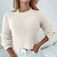 thumbnail image 4 of UTSJKR Women's Cropped Sweaters Elegant Solid Crew Neck Pullover Tops Ribbed Knit Slim Fit Cozy Jumper Fall Long Sleeve Sweaters 2024 Fashion Clothing Beige L, 4 of 6