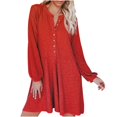 thumbnail image 1 of Pompotops Robe Décontractée Mode Automne à Manches Longues Boutons Col en V Couleur Unie pour Femmes, 1 of 4