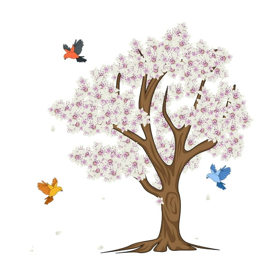 Peel and Stick Cherry Blossom Themed Wall Decals - Sticker for Home Decoration in a Floral Themed Nursey Room, Easy To Apply & Removeable-Applies to any Smooth Surface- Size 10" x 10".
