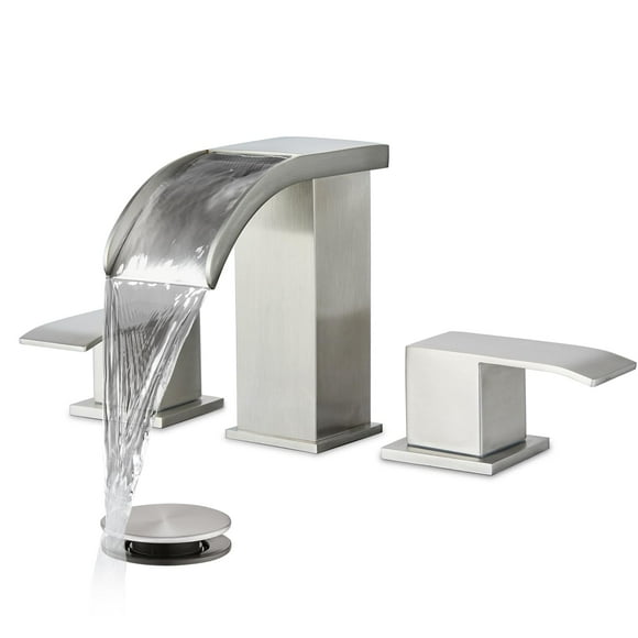 gotonovo Cascade Ensemble de Robinet de Salle de Bain 8 Pouces Robinet de Lavabo de Salle de Bain 3 Trous 2 Poignées Vanité Lavabo Montage sur Terrasse avec Drain Pop-Up et Lignes d'Alimentation en Eau Carré