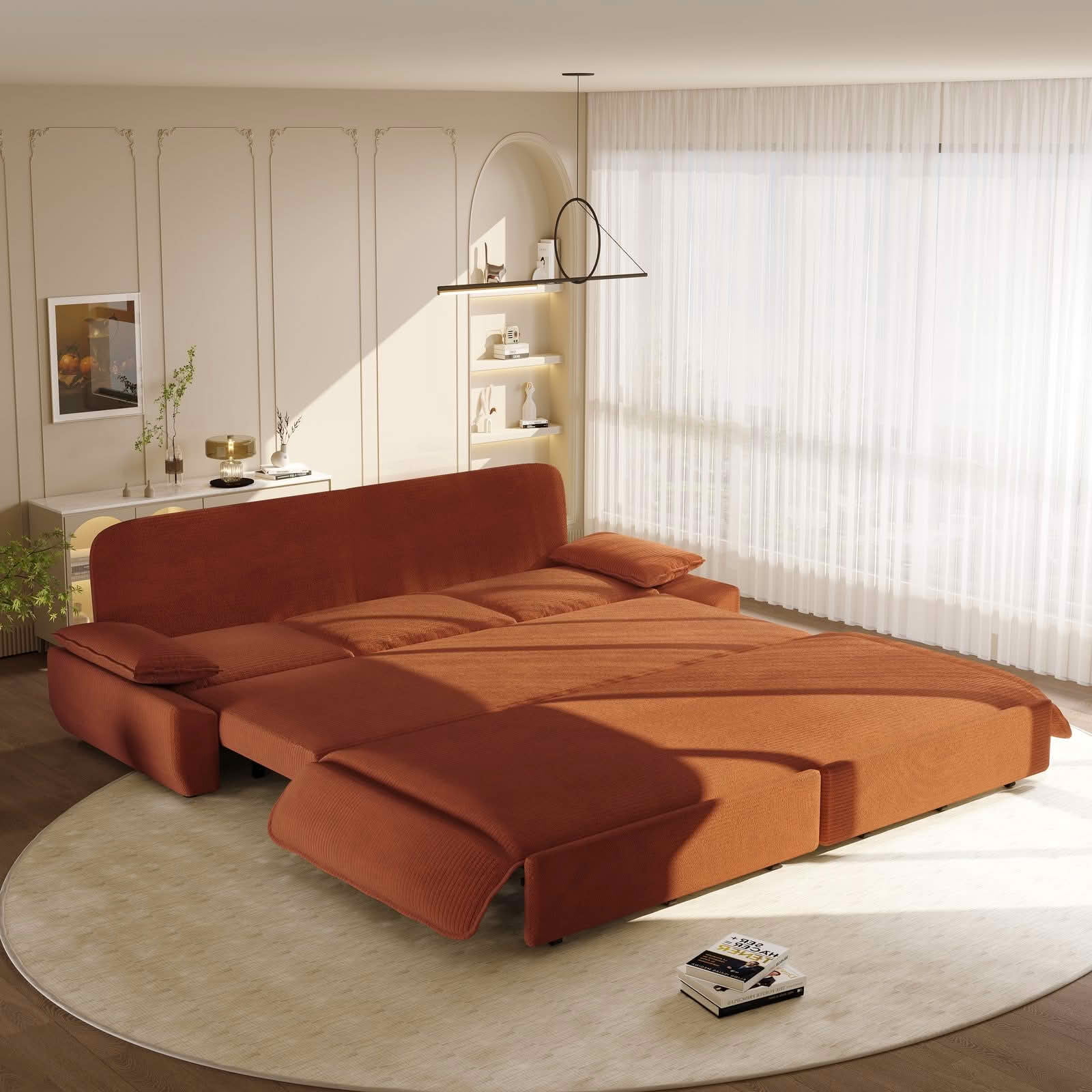 MAYEERTY Modern 73.2‑Inch Queen‑Size Pull‑Out Sleeper Sofa Bed, 3‑in‑1 Multi‑Functional Convertible Velvet Loveseat Couch for Living Rooms and Bedrooms