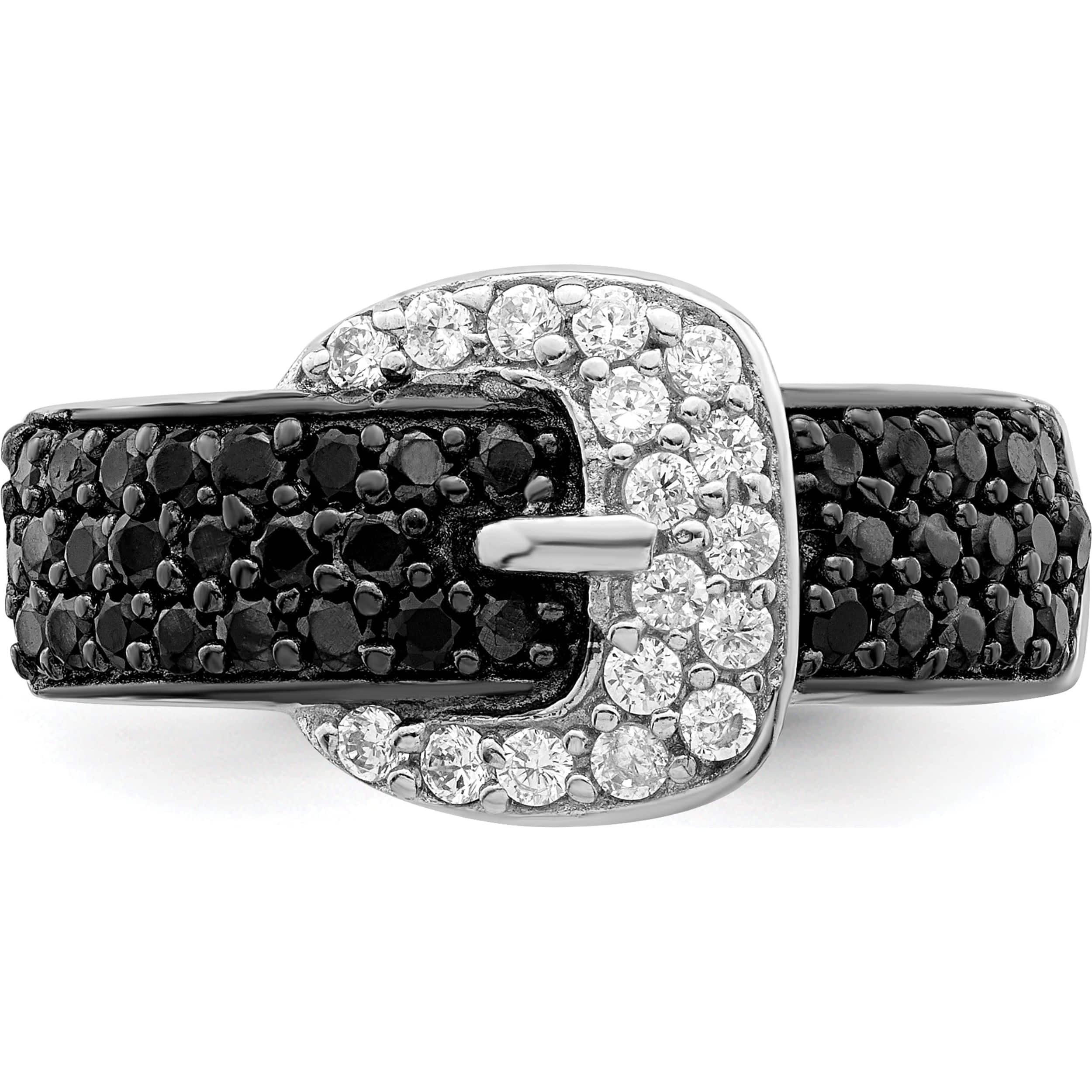 新品正規品  Sterling Silver Rhodium Black And Clear Cz Buckle Ring (Size アクセサリー