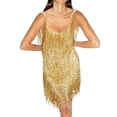 thumbnail image 1 of Xuanfei Women Solid Color Scoop Neck Fringed Backless Irregular Hem Mini Dress, 1 of 4