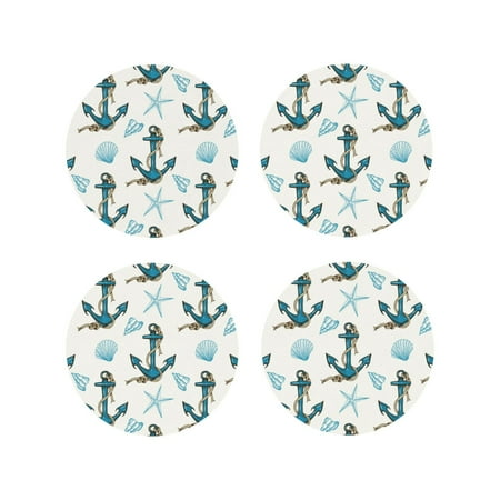 

Matuu Anchors And Shells for Cup Coasters Set of 4 Leather Coasters Desk Coasters for Office Measures 4” x 4”-Round Shape