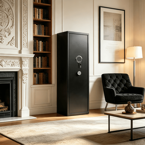 Gun Safe, Fingerprint‑Unlocked Safe, Suitable for Rifles and Long Guns, Equipped with Adjustable Gun Racks, Black, Assembly Required