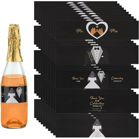 50pcs Wedding Water Bottle Labels 5 Styles Bridal Grown Thank You Adhesive Bottle Stickers Black White Waterproof Bottle Wraps Labels for Party Supplies Decoration 8.5x2inch