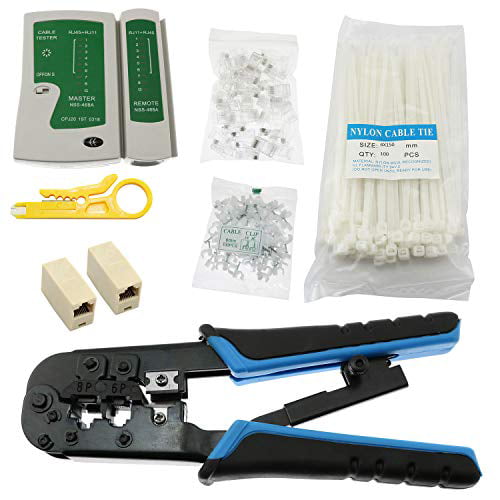 Crimp Crimper 100 Cable Ties Wire Stripper 100 Cable Cord Holder Clips Maxmoral 7 in 1 Cable Tester 50 RJ45 CAT5 CAT5e Connector Plug 2 Ethernet Connector Network Tool Kits