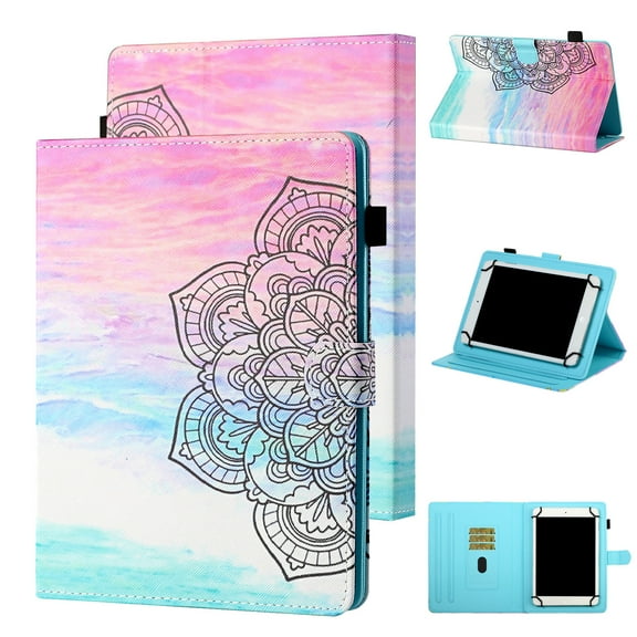 Allytech 8-8.5 Inch Display Universal Case - Slim Leather Wallet Flip Stand Cover for Samsung Tab 8.0 8.4 Inch T395/T307, Lenovo/Dragon Touch/ASUS/Android Tablet 8 Inch, Mandala