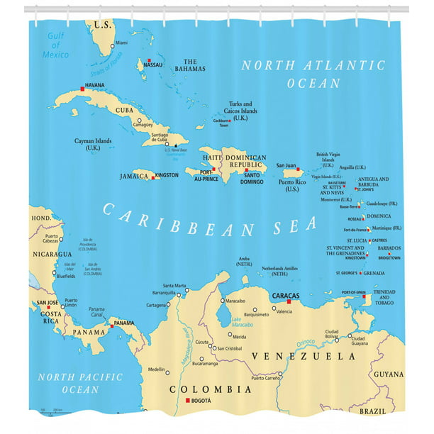 Wanderlust Shower Curtain, Caribbean Political Map Capitals National ...