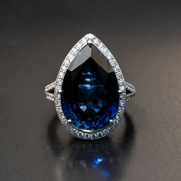 Large pear Lab blue Sapphire statement ring Engagement Ring 925 Silver Gift For Love