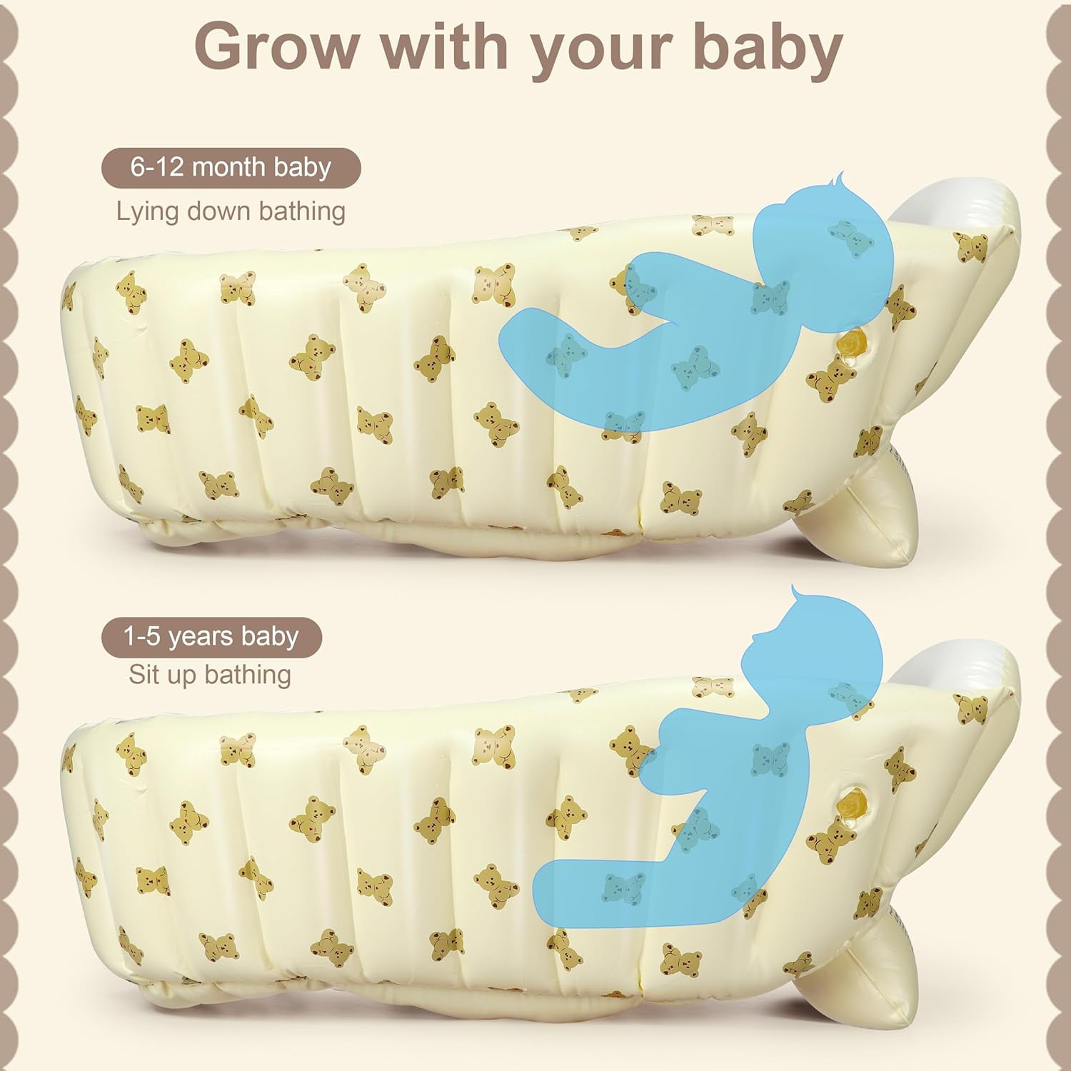 DEACOWER Inflatable Baby Bathtub for Newborn to Toddler, Portable Baby Tub with Built-in Air Pump, Collapsible Shower Basin for Easy Storage