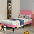 thumbnail image 2 of VECELO Set of 2 Twin Bed Frames, Modern Upholstered Platform Bed Frame with Button Tufted Adjustable Headboard, No Box Spring Needed, Pink, 2 of 10