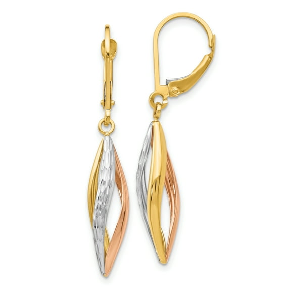 Finest Gold 14K Yellow & Rhodium Two-Tone with White Rhodium Diamond-Cut Leverback Earrings