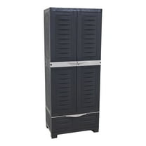 Sunnydaze Lockable Adjustable 57.5" Plastic 3-Shelf 1-Drawer Freestanding Storage Cabinet, Charcoal