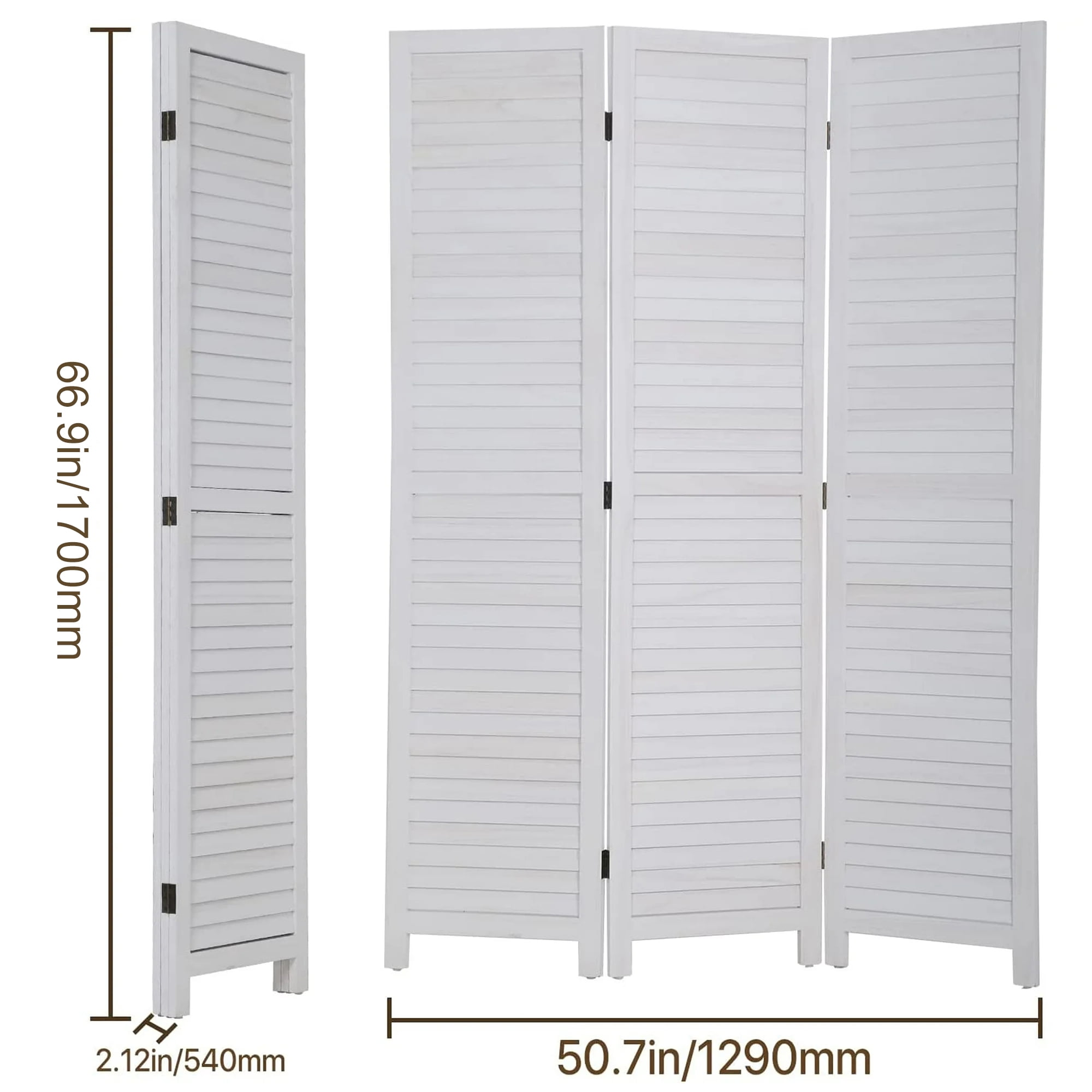 NiamVelo 3 Panel Wood Room Divider 67.7" Tall Folding Privacy Screen Wall Divider for Home Office, White
