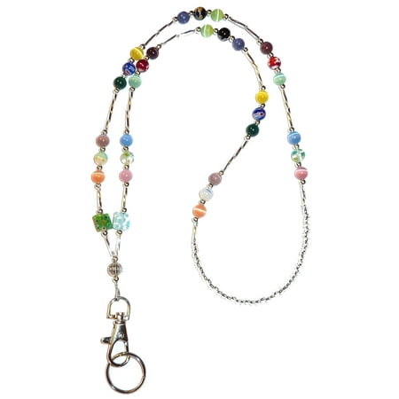 Badge Holder Necklace Lanyard Hidden Hollow Beads SUPER Slim Multi Women's Beaded Fashion Lanyard Necklace, Jewelry ID Badge and Key Holder, 34 in. ()