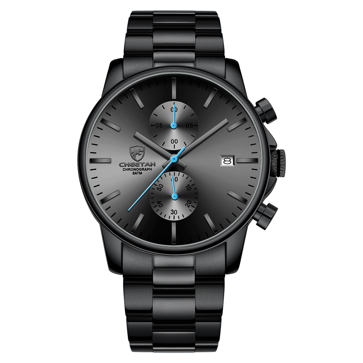 CHEETAH Fashion Business Mens Watches with Stainless Steel Waterproof Chronograph Quartz Watch for Men,Auto Date,Black&Blue