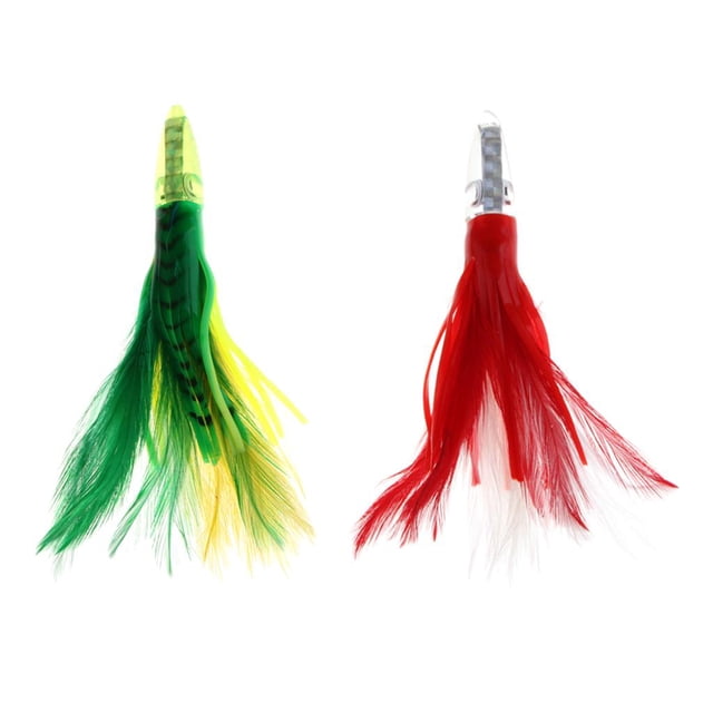 2x Señuelos de Pesca 14cm 32g Señuelos de Marlin con Cabeza de Resina Aparejada Mecedora de Plumas Cola Señuelo falda pulpo calamar