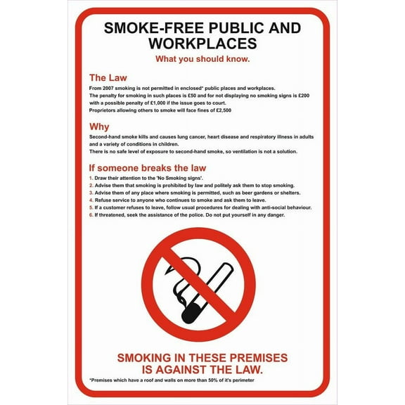 NO SMOKING THE LAW Metal Sign OR FOAMEX HEALTH & SAFETY PROHIBITION SIGN Size: 8 x 12 Inch