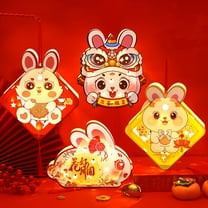 Tnobhg 1 Set Rabbit Paper Lantern with Pole Tassels Battery Operated Double Sided Hollow DIY Handmade Chinese New Year Mid-Autumn Festival Bunny Night Light Children Gift