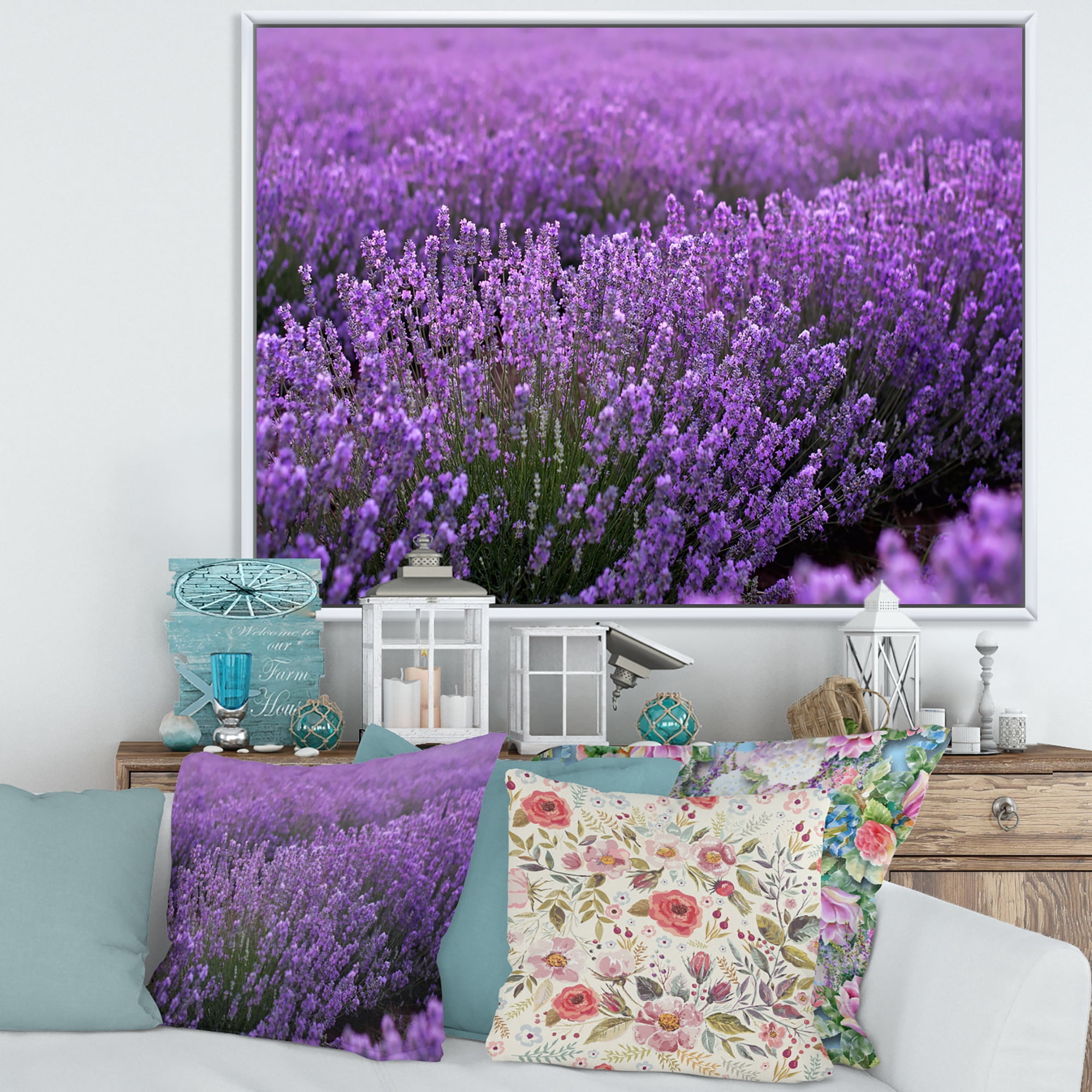 Designart 'Blooming Purple Lavender Meadow' Farmhouse Framed Canvas Wall Art Print