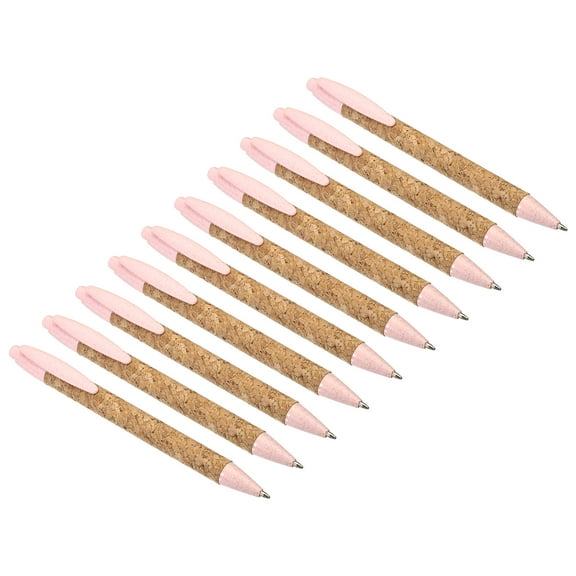 Uxcell Wheat Straw Pens Black Ink Cork Recycle Ballpoint Pens, Pink 20 Pack