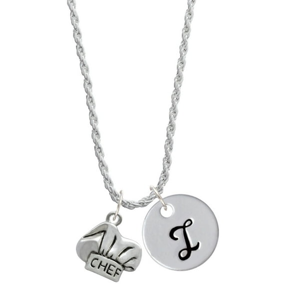 Delight Jewelry Silvertone Chef Hat Silvertone Script Initial Disc - I - Charm Necklace, 20"+3"