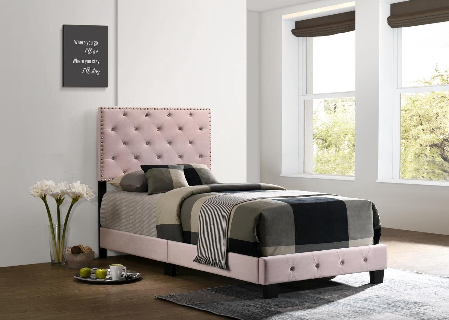Glory Furniture Suffolk Twin Bed in Pink Color