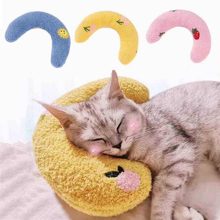 Pillow for Cats U Shaped Half Donut Cat Neck Pillow Deep Sleep Fluffy Cozy Pet Calming Toy Joint Relief Sleeping Improve Machine Washable