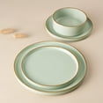 thumbnail image 3 of Famiware Nebula Stoneware Dinnerware Sets, 12-Piece Dish Set, Light Green with Brown Rim, 3 of 7