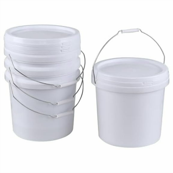 4 Pack 4 Gallon/15 L Food Grade Buckets, Plastic Bucket with Sealed Lid, White