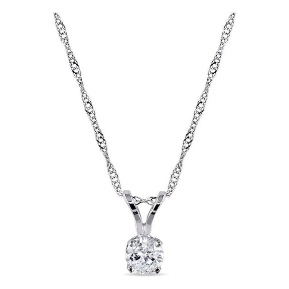 Diamond Solitaire Pendant 1/4 Ctw (Carat) in 14K White Gold with Chain for Women