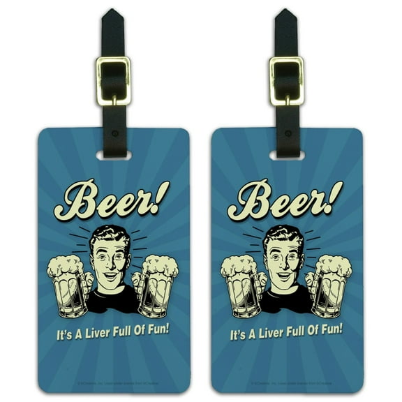 Beer It's a Liver Full of Fun Funny Humor Luggage ID Tags Suitcase Carry-On Cards - Set of 2