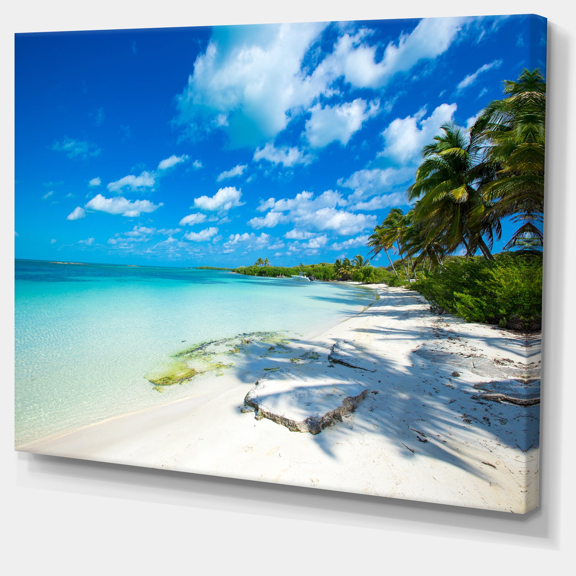 Designart 'Tropical Beach with Palm Shadows ' Large Seashore Canvas Print