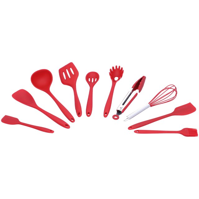 , 10Pcs Set Silicone Kitchen Utensils Kitchenware Non Stick Spatula Spoon Eggbeater Brush Cookware