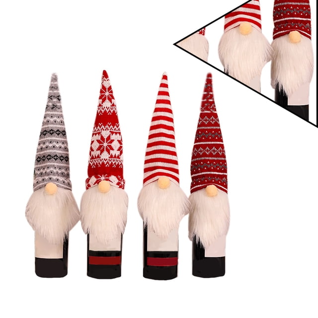 Bewildely 4 Uds. De cubiertas navideñas para botellas de vino, adorno de de felpa para botella de Papá Noel, decoración navideña Type2 Bewildely HA000727-00B