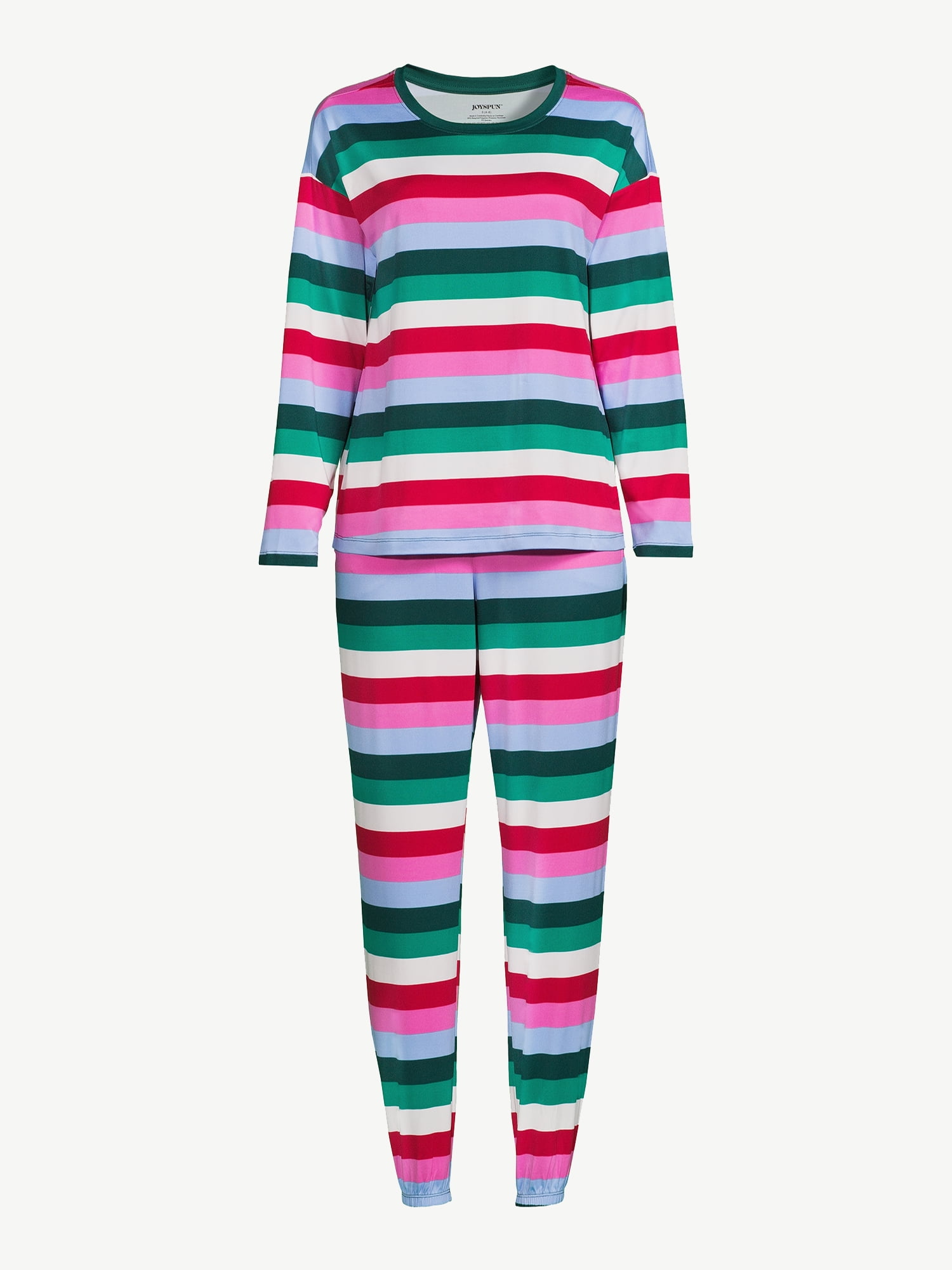 Joyspun Women’s Long Sleeve Tee and Joggers, 2-Piece Pajama Set, Sizes S-3X