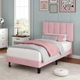 thumbnail image 1 of Yeshouse Estructura de cama individual, plataforma tapizada en terciopelo con cabecero ajustable con capitoné vertical, no requiere somier, fácil montaje, color rosa, 1 of 8