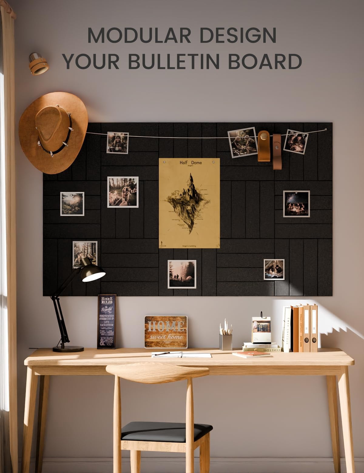 Felt Bulletin Board Tiles Large 36" X 24" Cork Alternative-6 Pack With 40 Adhesive Tabs  Thick Slat Wall Panels For Office Decor Push Pin Organizer Alternative - Black