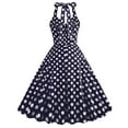 thumbnail image 3 of SWSMCLT Women's Midi Dresses Long Swing Casual Vintage Sundress Fitted Halter Swing Dress Date Night High Waist Navy Small, 3 of 4