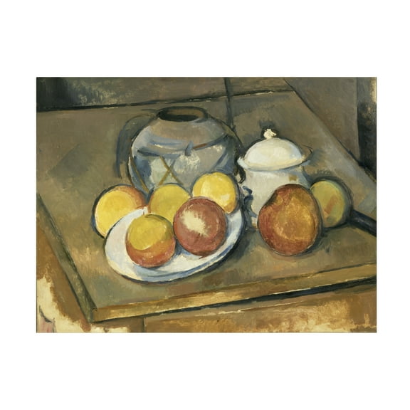 Cezanne 'Strawtrimmed Vase Sugar Bowl And Apples' Canvas Art