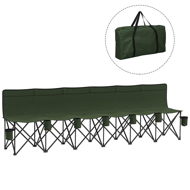 Outsunny Chaise de Camping Pliante 6 Places avec Porte-Gobelet pour le Camping, Vert Foncé
