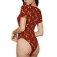 thumbnail image 3 of KLL Women 's Crew Neck Bodysuit Jumpsuits Hohey Bee Golden Print Short onesies Stretch T Shirts, 3 of 7