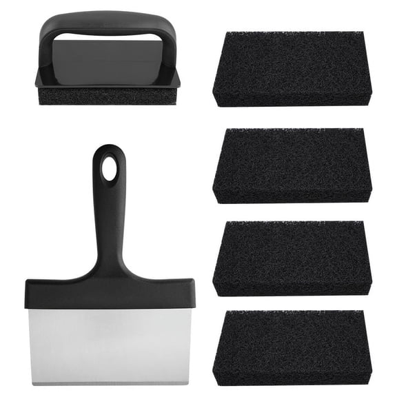 HOCHETOU Heavy Duty Stainless Steel Scrubbing Pad Kit with Scraper & 5 Pads, 6 Count