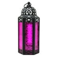 thumbnail image 2 of 10.5" Medium Moroccan Lantern Candle Holder – Black with Pink Glass, Metal Decorative Lamp for Indoor/Outdoor Patio or Porch Use, Home Decor, Ramadan, Weddings, 2 of 5
