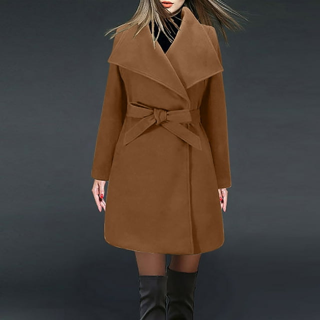 LOVZFMLL Jackets for Women's Solid Color Lapel Pocket Button Long Woolen Coat Jacket Cardigan Jacket