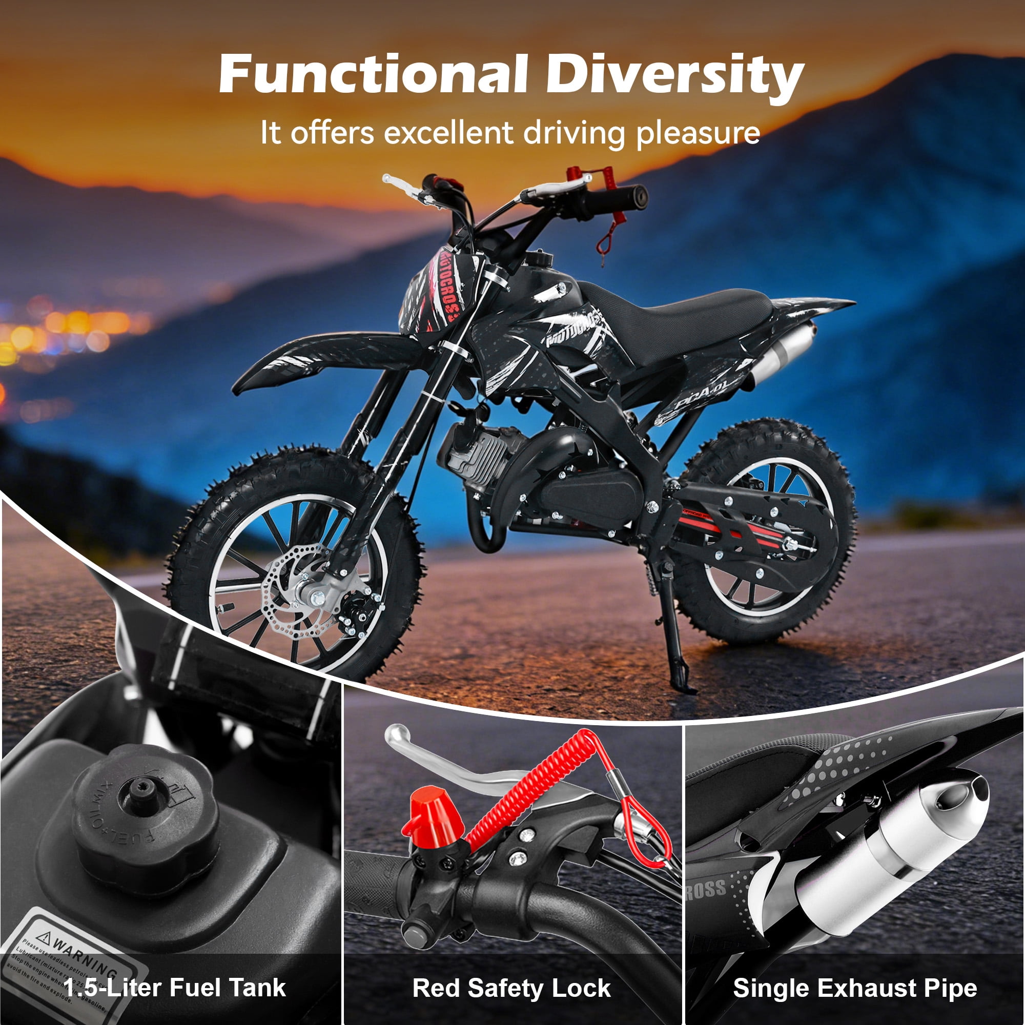 Gpower 49cc Dirt Bike for Kids 6-15,2-Stroke Gas Powered Mini Dirt Bike,1.5L Fuel Capacity,1-Seater,Black