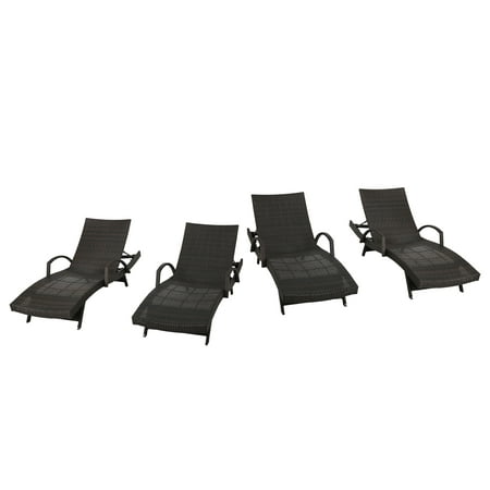 Anthony Outdoor Wicker Adjustable Chaise Lounge with Arms, Set of 4, Multibrown