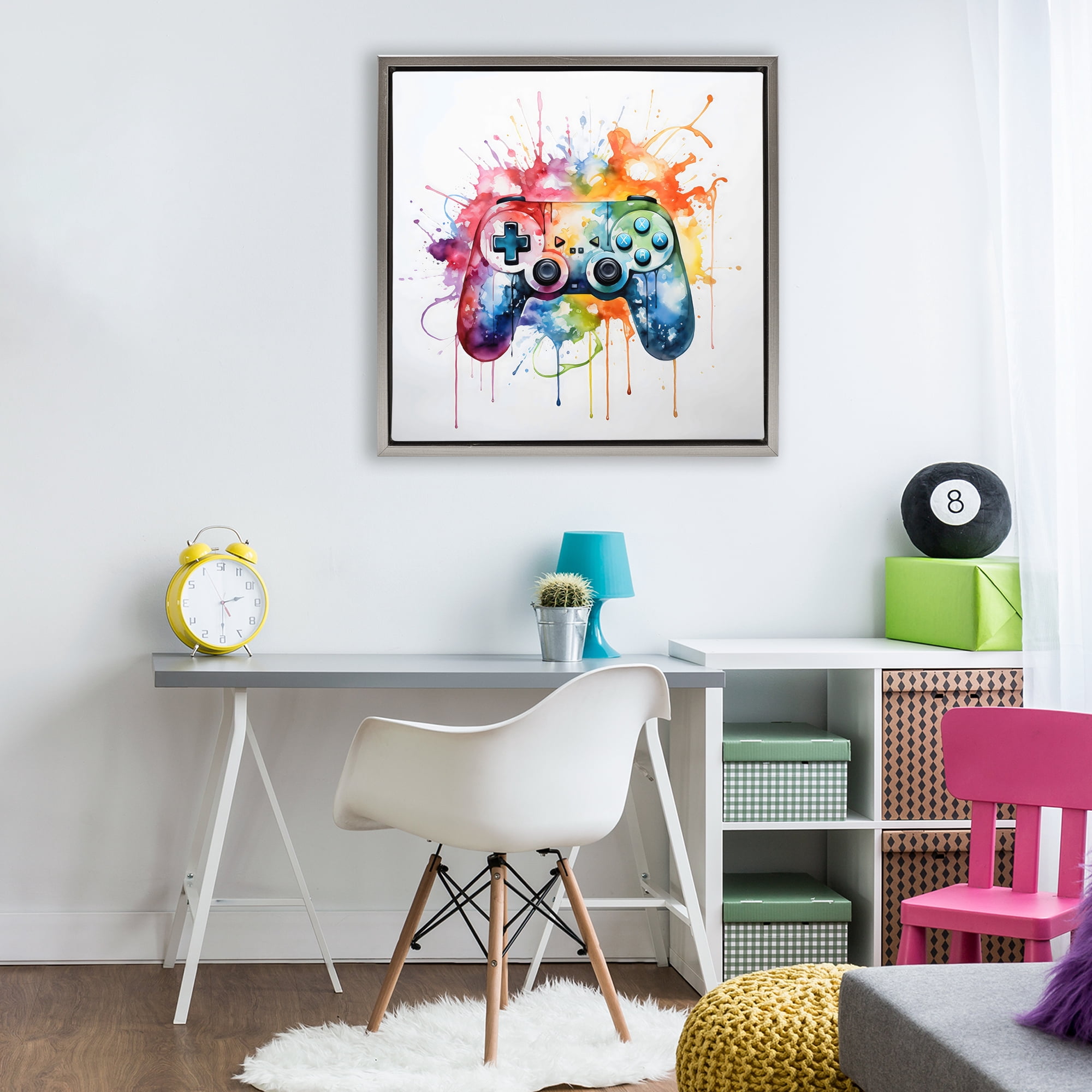 Stupell Industries Colors of Gaming Splatter Gray Framed Floater Canvas Wall Art, design by Creative Studio
