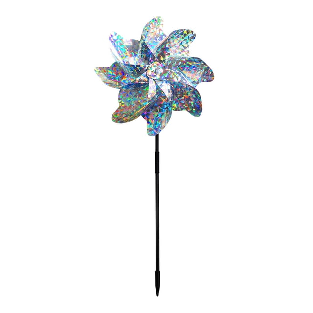 Maoww 10 Pieces Patio Courtyard Reflective Ground Mounted Windmill Backyard Orchard Decorative Wind Spinner Decoration Silver Flower